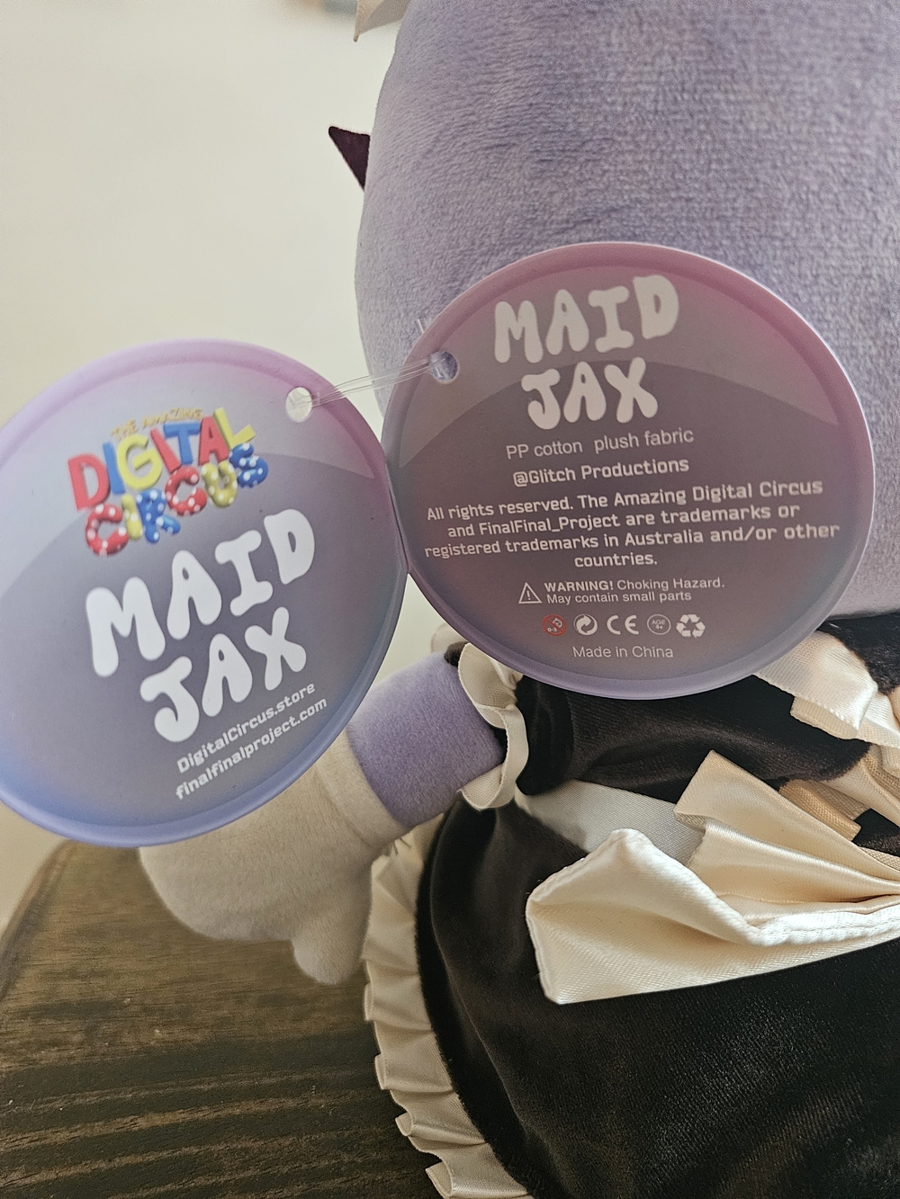Maid Jax Purple Bunny Plush in Black Maid Outfit with Yellow Eyes and Cream Trim - Picture 3 of 6